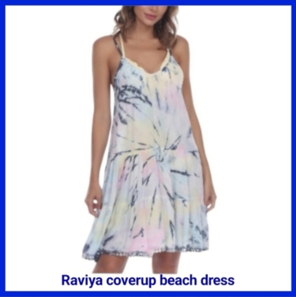 Raviya Blue Pink tie-dye swimsuit coverup dress sundress Boho - Picture 2 of 8